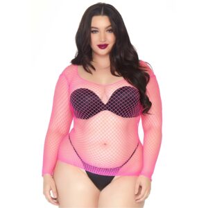 Long Sleeved Industrial Net Top Neon Pink Plus Size