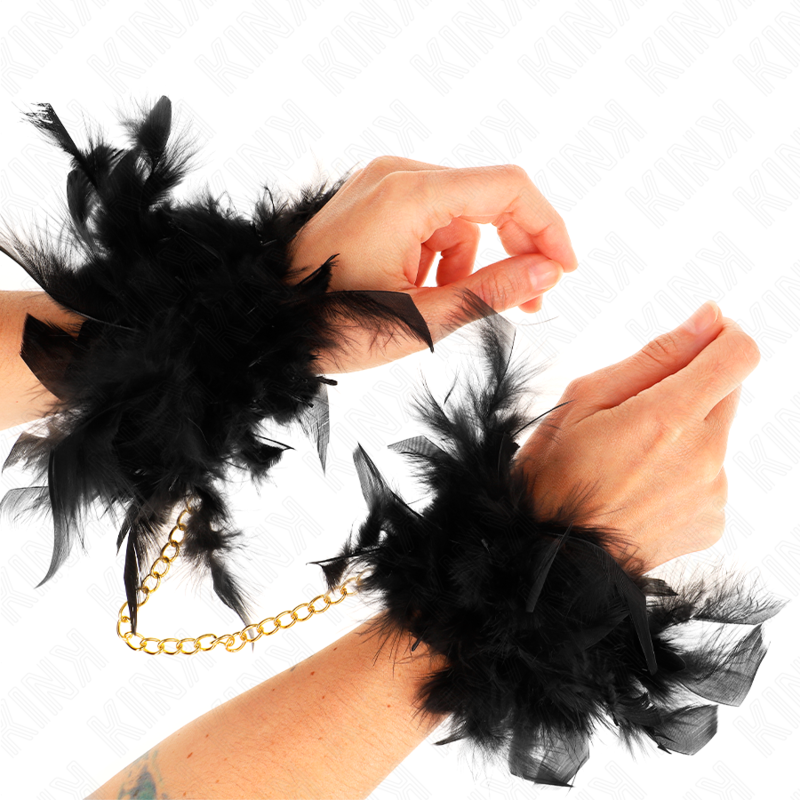 FEATHER HAND CUFFS WITH GOLD CHAIN