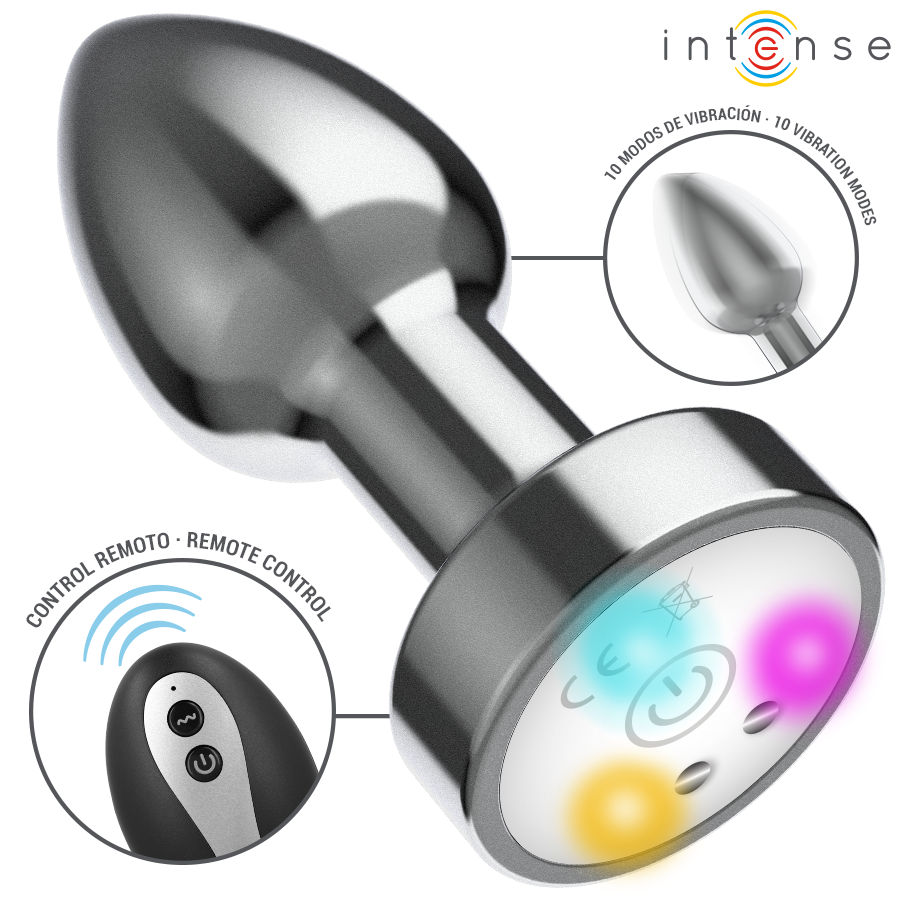 VIBRATING METAL ANAL PLUG WITH LED LIGHTS AND REMOTE CONTROL - SIZE M